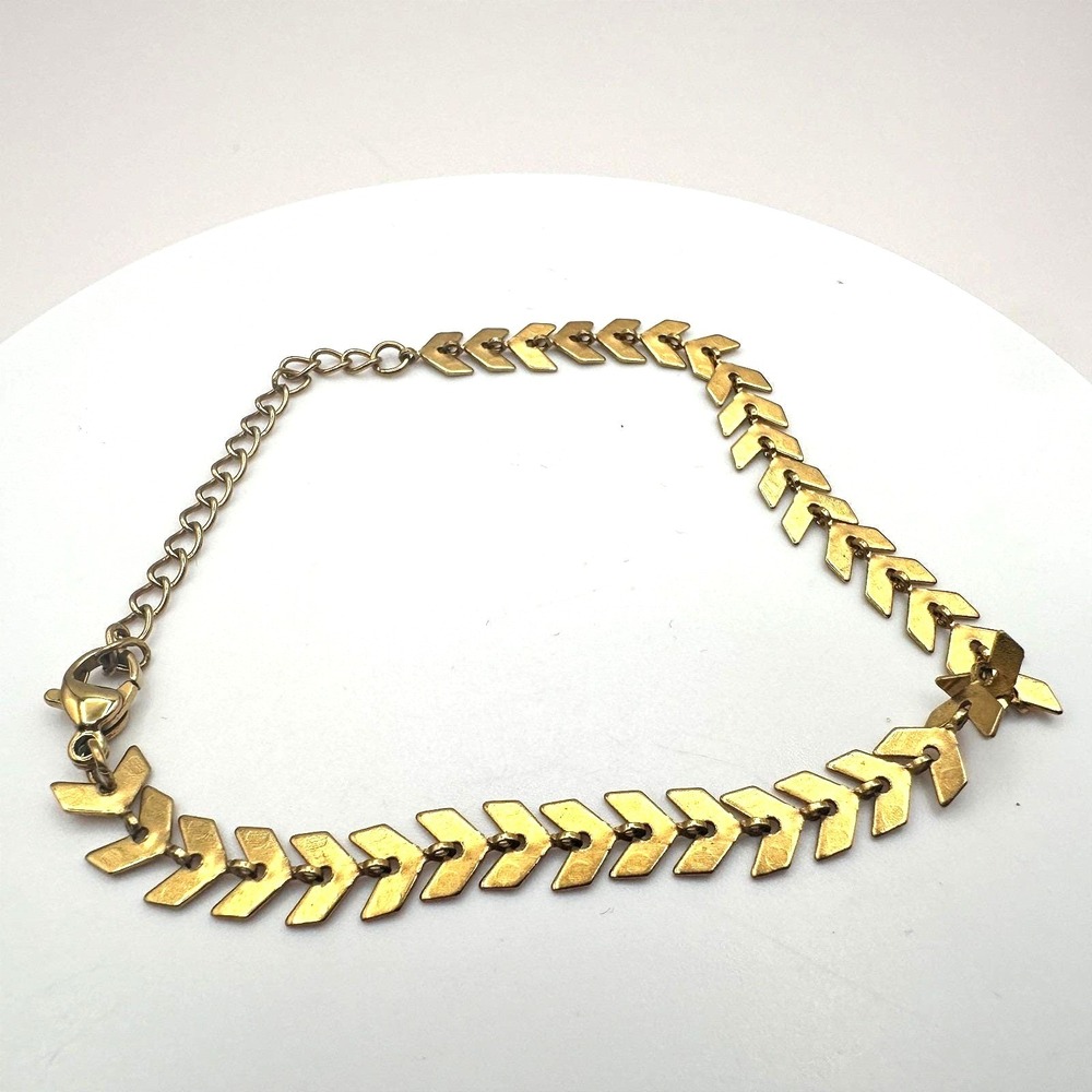 Vintage Y2K Gold Tone Chevron Herringbone Link Bracelet Boho Women's Jewelry 90s